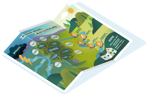 Illustrated map representing the Braving Model training journey